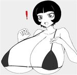  ! 1girl bikini blush breasts cleavage female gigantic_breasts jadf monochrome personification playstation_4 solo spot_color swimsuit 