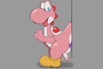  2016 anal anal_penetration animated balls blue_eyes bobbibum clothing dildo dinosaur footwear grey_background humanoid_penis looking_back loop male mario_bros nintendo penetration penis pink_scales precum reptile scales scalie sex_toy shoes simple_background solo standing tongue tongue_out uncut video_games yoshi 