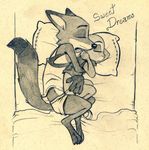  anthro bed canine cuddling cute disney duo female fox hi_res judy_hopps lagomorph larger_male male male/female mammal nick_wilde pencil_(artwork) rabbit size_difference sleeping smaller_female spooning traditional_media_(artwork) tush zootopia 