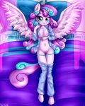  2016 absurd_res aged_up anibaruthecat anthro anthrofied bed blush breasts clothed clothing equine feathered_wings feathers female flurry_heart_(mlp) friendship_is_magic hair hi_res horn long_hair looking_at_viewer lying mammal multicolored_hair my_little_pony navel nipples on_back on_bed pajamas panties pillow pussy smile solo two_tone_hair underwear winged_unicorn wings 