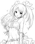  breasts cheerleader greyscale hirowa_nagi idolmaster idolmaster_cinderella_girls long_hair medium_breasts monochrome nakano_yuka open_mouth pom_poms smile solo twintails 