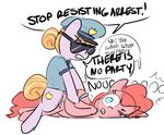  ! 2016 arrest clothing copper_top_(mlp) cutie_mark dialogue duo earth_pony english_text equine eyewear female feral friendship_is_magic hair handcuffs horse mammal my_little_pony nobbydraws pink_hair pinkie_pie_(mlp) police_uniform pony shackles simple_background sunglasses text uniform white_background 