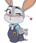  &lt;3 4_fingers blow_kiss blowing_kiss blush clothing cute disney female fur grey_fur judy_hopps lagomorph long_ears looking_at_viewer mammal okamakafe one_eye_closed pink_nose police_uniform purple_eyes rabbit solo uniform wink zootopia 