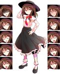  &gt;:) :o alphes_(style) arm_up asymmetrical_hair black_footwear black_hat black_skirt blush bobby_socks bow brown_eyes brown_hair closed_mouth collared_shirt crying crying_with_eyes_open dairi evil_smile expressions fedora frilled_skirt frills full-face_blush full_body hair_bow half-closed_eyes hand_in_hair hand_on_hip hat long_skirt long_sleeves looking_at_viewer multiple_views necktie parody red_bow red_neckwear shaded_face shirt shoes short_hair skirt sleeve_cuffs smile socks standing style_parody sweatdrop teardrop tears touhou transparent_background usami_renko v-shaped_eyebrows white_legwear white_shirt wince 
