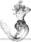  alpha_channel anthro blackchaos666 charr chest_fur chest_tuft claws feline female flat_chested fluffy fur guild_wars horn jumping mammal nude simple_background spots transparent_background tuft video_games white_fur 