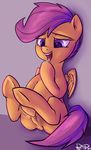  2014 absurd_res clitoris cub digital_media_(artwork) equine eyebrows eyelashes female feral friendship_is_magic fur hair hi_res looking_down mammal masturbation my_little_pony open_mouth orange_fur pegasus ponypron purple_eyes purple_hair pussy pussy_juice scootaloo_(mlp) simple_background solo text tongue tongue_out vaginal_masturbation watermark white_sclera wings young 