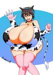  animal_humanoid bell big_breasts blush bovine breasts brown_eyes brown_hair clothed clothing collar cow_humanoid cowbell elbow_gloves female gloves hair huge_breasts humanoid hyper hyper_breasts idolmaster idolmaster_cinderella_girls legwear mammal nipple_slip nipples oikawa_shizuku open_mouth oxdaman slightly_chubby thigh_highs voluptuous wide_hips 