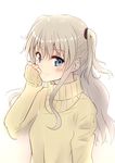  blue_eyes charlotte_(anime) highres long_hair sakurame_kurame silver_hair smile solo sweater tomori_nao two_side_up 