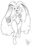  2016 anthro anthrofied basket big_ears blush bra breasts clothed clothing easter egg english_text female front_view happy helmeet_el_gato holidays long_ears looking_at_viewer lopunny monochrome nintendo panties pok&eacute;mon skimpy smile solo text under_boob underwear video_games wide_hips 
