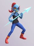  2016 amazing animated anthro eye_patch eyewear female fish marine melee_weapon polearm rafaknight-rk solo spear undertale undyne video_games weapon 