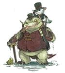  amphibian beau cane claws clothing duo eyewear frog gnar_(lol) hat league_of_legends looking_at_viewer male monocle open_mouth sharp_teeth simple_background smile snaggletooth standing tahm_kench_(lol) teeth toe_claws tongue tongue_out top_hat video_games 