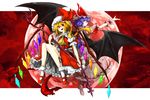  bad_id bad_pixiv_id bat_wings blonde_hair blue_hair bow flandre_scarlet hat hat_bow highres kan_(aaaaari35) laevatein mob_cap moon multiple_girls red_eyes red_moon remilia_scarlet siblings side_ponytail sisters touhou wings 