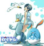  azumarill blue_eyes boots dress earrings golduck hoop_earrings jewelry pixiv_trainer pokemon short_hair wingull 