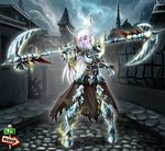  armor avenger_(android) badass castle_of_shadows death_(castlevania) ice_armor monster_girl moon purple_skin sisyphus_(castle_of_shadows) village 