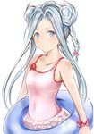  ahoge bare_shoulders blue_eyes blue_hair blush bow braid casual_one-piece_swimsuit closed_mouth collarbone covered_navel double_bun frilled_swimsuit frills granblue_fantasy hair_bow holding innertube looking_at_viewer lyria_(granblue_fantasy) nannacy7 one-piece_swimsuit pink_swimsuit red_bow scrunchie single_braid smile solo swimsuit tareme upper_body wrist_scrunchie 