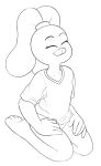  5_fingers 5_toes anais_watterson anthro cartoon_network drockdraw eyes_closed female flat_chested hi_res kneeling lagomorph mammal monochrome oversized_shirt rabbit smile solo the_amazing_world_of_gumball toes young 