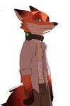  bandage black_nose brown_fur canine clothed clothing collar disney fox fur green_eyes male mammal multicolored_fur nick_wilde open_shirt orange_fur pants shirt simple_background solo standing turningtides_(artist) white_background zootopia 