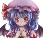 bad_id bad_pixiv_id bat_wings blue_hair blush bow brooch close-up flustered hat hat_bow jewelry looking_at_viewer maru_daizu_(aqua6233) mob_cap pink_shirt remilia_scarlet shirt short_hair simple_background sketch solo touhou white_background wings 