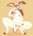  2016 anthro blonde_hair breasts carrot clitoris collar easter female food hair holidays lagomorph mammal masturbation nude pussy pussy_juice rabbit self_taste slightly_chubby solo spread_legs spreading vegetable venerit 