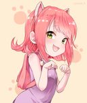  :3 animal_ears annie_hastur backpack bad_id bad_pixiv_id bag bare_shoulders dress fake_animal_ears fang green_eyes league_of_legends looking_at_viewer panza paw_pose purple_dress red_hair short_hair sleeveless sleeveless_dress solo upper_body 