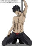  1boy black_hair male male_focus menma_(naruto) muscles naruto solo underwear white_background 