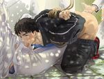 4boys anal ass bara black_hair blue_eyes blush cum cum_in_mouth cum_on_body drooling erection facial fellatio fingering free! male_focus multiple_boys muscle oral outdoors penis restrained rope saliva sweat undressing yamazaki_sousuke yaoi 