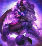  2016 anthro atryl avante92 blue_eyes blush clothing collaboration fangs female gloves looking_at_viewer manticore manticore_(mlp) my_little_pony nightmare_rarity_(idw) pussy solo wings 