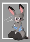  2016 anthro blush border bow_tie breasts bunny_costume cleavage clothed clothing dialogue disney female fur judy_hopps knee_socks kneeling lagomorph legwear long_ears looking_at_viewer mammal purple_eyes rabbit simple_background socks solo teeth text thick_thighs zootopia zzvinniezz 