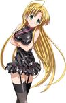  ahoge asia_argento black_legwear blonde_hair crossed_arms extraction garter_straps green_eyes high_school_dxd long_hair smile solo thighhighs transparent_background very_long_hair 
