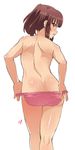  ass back blush brown_eyes brown_hair idolmaster idolmaster_cinderella_girls looking_back ogata_chieri open_mouth panties panty_pull shift_(waage) solo topless twintails underwear 