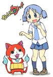  blue_hair cat crossover jibanyan multiple_tails naganohara_mio nichijou twintails youkai_watch zubatto 