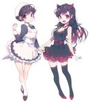  :d arm_at_side arms_at_sides bangs belt black_dress black_hair black_legwear braid breasts cleavage closed_mouth crossed_legs demon_girl demon_horns demon_tail demon_wings dress dual_persona eyebrows eyebrows_visible_through_hair full_body hand_up hashimoto_kanna_(idol) hat horns inhye jewelry kneehighs lace lace-trimmed_dress legs_apart long_hair long_sleeves looking_at_viewer medium_breasts multiple_girls necklace nurse_cap open_mouth purple_eyes real_life real_life_insert red_footwear rev._from_dvl sash shoes sleeveless sleeveless_dress small_breasts smile standing tail thighhighs watson_cross white_background white_legwear wings 