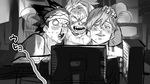  awase_yousetsu bad_id bad_twitter_id blood bloodshot_eyes blush boku_no_hero_academia computer greyscale hand_on_another's_head headband heavy_breathing male_focus monochrome monoma_neito multiple_boys nosebleed psychobusu sharp_teeth sitting spiked_hair sweat tank_top teeth tetsutetsu_tetsutetsu watching 