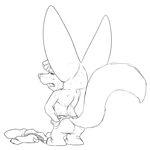  black_and_white canine clenched_teeth clothed clothing digital_drawing_(artwork) digital_media_(artwork) discarded_clothing disney eyes_closed fennec finnick fox hand_on_hip jerseydevil line_art male mammal monochrome rear_view solo standing sweat teeth topless wiping zootopia 
