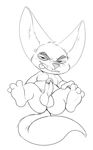  balls barefoot black_and_white butt canine digital_drawing_(artwork) digital_media_(artwork) disney erection fennec finnick fox grin hi_res humanoid_penis jerseydevil line_art looking_at_viewer lying male mammal monochrome naughty_face nude on_back penis plantigrade retracted_foreskin solo spread_legs spreading tongue tongue_out uncut zootopia 