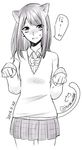  animal_ears blush cat_ears cat_tail commentary_request greyscale hoshina_satoya monochrome original solo tail 