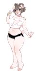  3_toes anthro big_breasts blush breasts brown_eyes clothed clothing eyelashes female fingernails flower frenky_hw grey_hair hair hair_accessory jewelry looking_at_viewer mammal navel necklace pig plant porcine sarah_(frenky_hw) shirt shorts simple_background slightly_chubby smile solo standing thick_thighs toes tube_top v_sign white_background wide_hips 