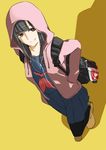  backpack bag black_hair black_legwear brown_eyes hand_in_pocket hood hooded_jacket ichihi_(spinon) jacket long_hair looking_at_viewer majisuka_gakuen pleated_skirt school_uniform serafuku skirt smile solo watanabe_mayu 