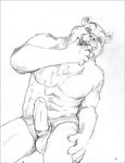 after_masturbation anthro athletic bear briefs clothed clothing cum cum_on_self cum_taste dbruin erection front_view greyscale humanoid_penis leaning_to_side looking_at_viewer male mammal monochrome nipples open_mouth pecs pencil_(artwork) penis penis_through_fly poking_out self_taste signature sitting smile solo topless traditional_media_(artwork) underwear 