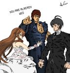  2boys alt_eisen_riesen bride crossover dress hara_tetsuo_(style) highres hokuto_no_ken kenshirou manly michishio_nagasumi multiple_boys non-web_source parody pun seto_no_hanayome seto_sun style_parody wedding wedding_dress you_are_already_dead 