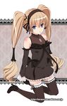  blonde_hair blue_eyes bow detached_sleeves ekaterina_kurae frills full_body gothic_lolita hairband kneeling lolita_fashion long_hair omuni seikon_no_qwaser solo thighhighs twintails very_long_hair zettai_ryouiki 