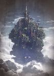  cloud dragon no_humans original overgrown scenery sky tamasiro528 tower 