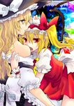  asymmetrical_hair bad_id bad_pixiv_id blonde_hair braid fang flandre_scarlet hat kirisame_marisa long_hair multiple_girls nagaro ponytail red_eyes short_hair side_ponytail touhou wings witch_hat yellow_eyes yuri 