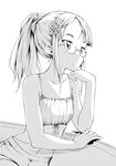  alternate_hairstyle camisole flower glasses greyscale hair_flower hair_ornament hamao marigold monochrome perrine_h_clostermann ponytail solo strike_witches world_witches_series 