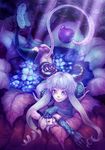  animal bad_id bad_pixiv_id demon_girl demon_tail flower highres horns lira_mist lying original purple_eyes silver_hair smile solo tail torn_clothes 