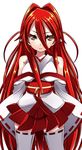  adapted_uniform detached_sleeves japanese_clothes kaguyahime long_hair miko original red_hair skirt solo thighhighs 