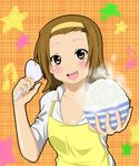  apron blush bowl brown_eyes brown_hair hairband k-on! rice rice_bowl rice_spoon samuraichamp short_hair smile solo tainaka_ritsu 