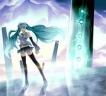  aqua_eyes aqua_hair boots hatsune_miku highres irohara_mitabi legs long_hair open_mouth solo thigh_boots thighhighs vocaloid 