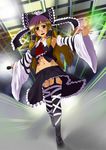  bow cosplay detached_sleeves genb gradient_hair hair_bow hakurei_reimu hakurei_reimu_(cosplay) hijiri_byakuren long_hair microphone multicolored_hair solo thighhighs touhou yellow_eyes 