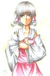  bad_id bad_pixiv_id expressionless grey_eyes grey_hair hakurei_reimu joijoi paint_(medium) short_hair solo touhou traditional_media 